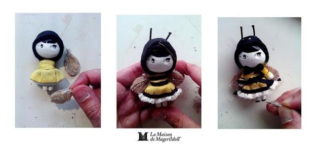 Una muñeca broche y collar vestida de abejorro: Mageritdoll