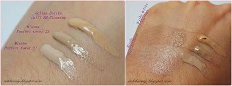 rubibeauty swatches swatch missha perfect cover 21 23 holika holika petit bb clearing