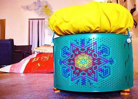 DIY taburete tambor de lavadora reciclaje