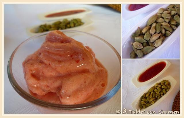 Helado de Yogur y Fresa con Mermelada de Fresa y Cardamomo