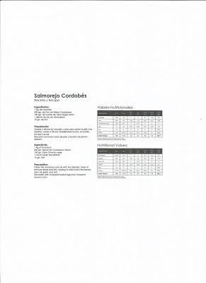 Receta Salmorejo Cordobés y sus Valores Nutricionales..rico rico muy sano