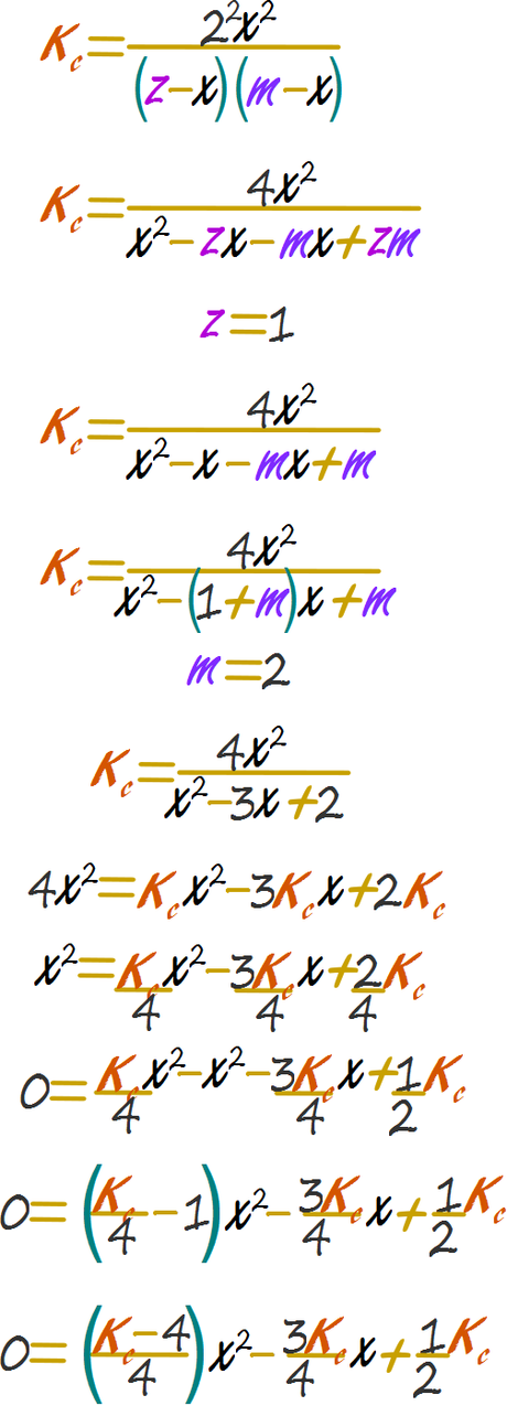 Problemas de equilibrio químico, tipo 6: Resolviendo problemas en los que se obtiene una ecuación cuadrática de manera asistida, ejemplo 2.