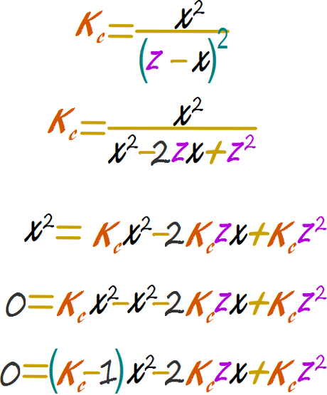 Problemas de equilibrio químico, tipo 5: Resolviendo problemas en los que se obtiene una ecuación cuadrática de manera asistida, ejemplo 1.