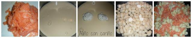 ÑOQUIS CON SALMÓN AHUMADO A LA CREMA DE AJO Y FINAS HIERBAS