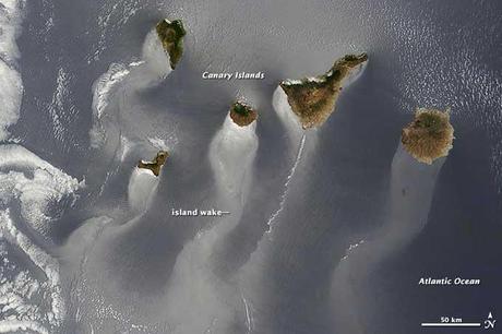 Islas Canarias, remolinos y corrientes desde satélite