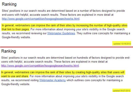 ranking google change
