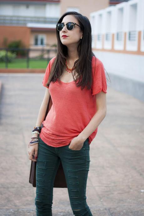 Floral Sneakers And Coral T-Shirt