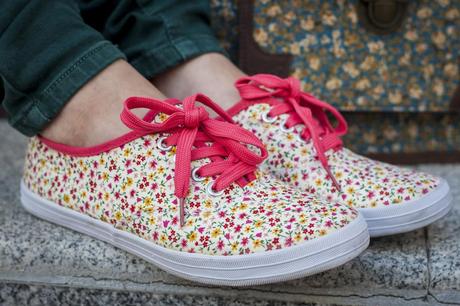 Floral Sneakers And Coral T-Shirt