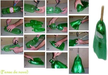 Escoba de juguete con botellas plásticas1 Escoba con botellas de plástico