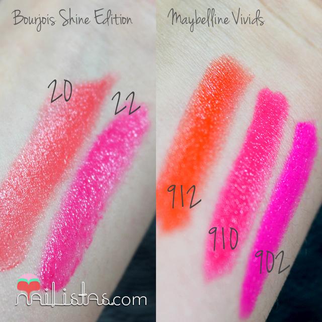 Satches de Bourjois SHine Edition y Maybelline Color Sensational Vivids