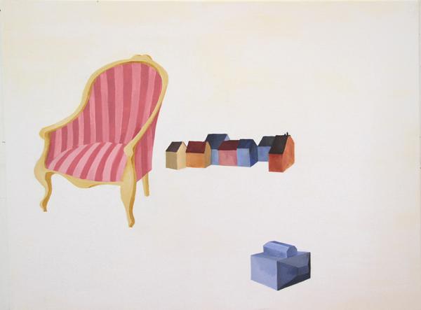 Pintura acrílica con silla y casas de Lara Pintos