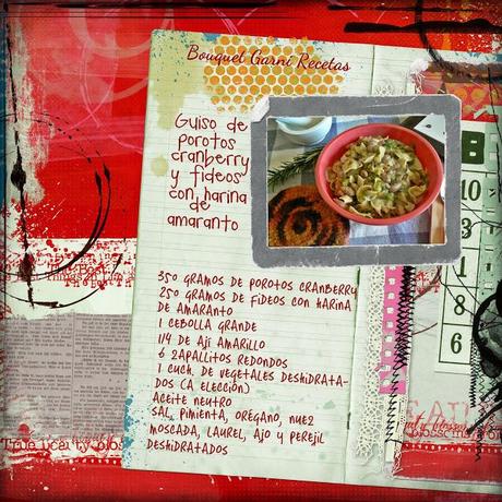 Guiso de porotos Cranberry, fideos con harina de amaranto y vegetales