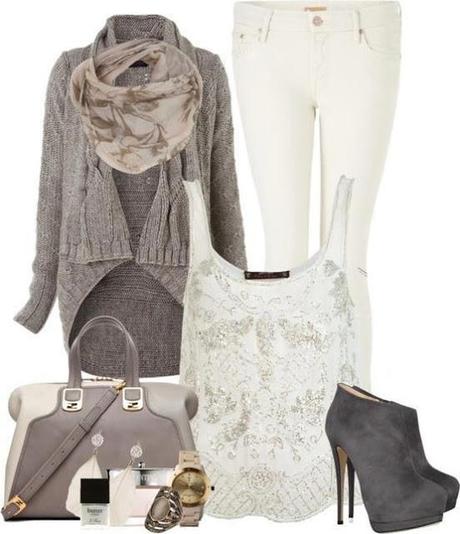 OUTFIT DE INVIERNO GRIS CON ACCESORIOS PLATEADOS