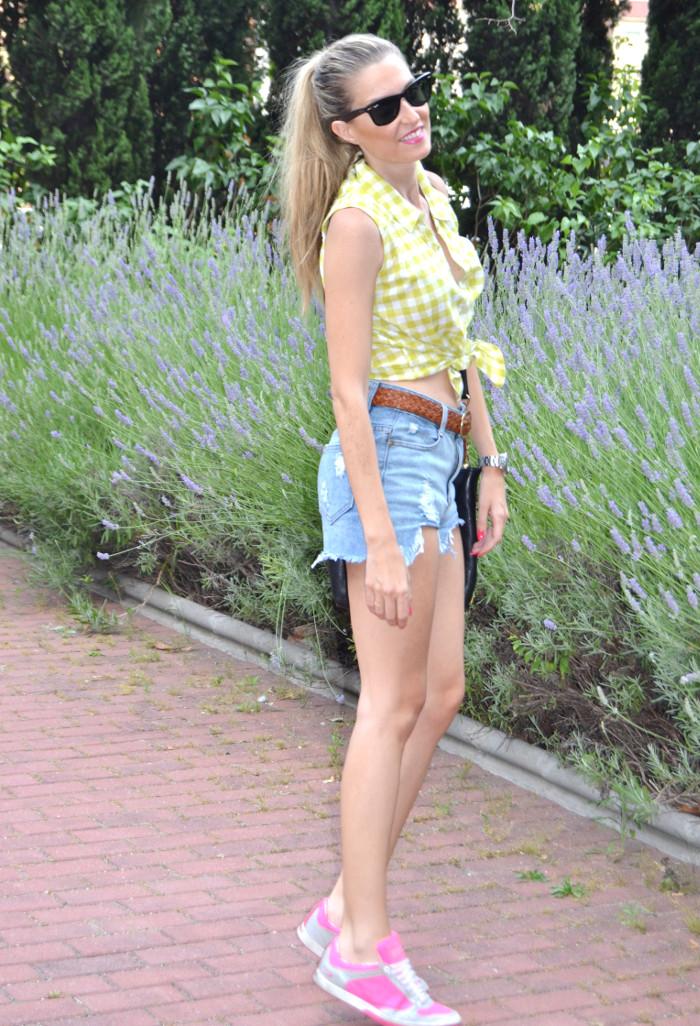 High waisted shorts and cropped shirt