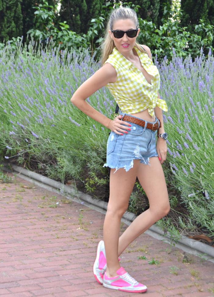 High waisted shorts and cropped shirt