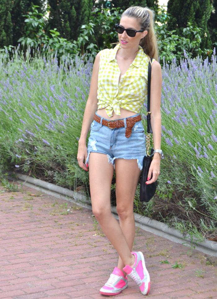 High waisted shorts and cropped shirt