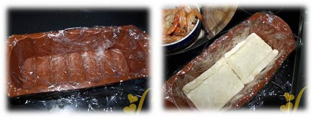 Pastel de pan de molde con atún y langostinos