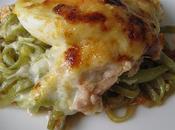 "Tallarines" judias verdes gratinadas queso mahon