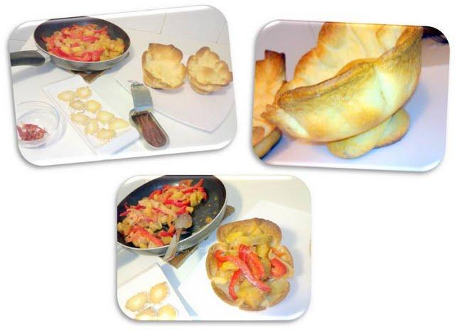 Copa crujiente de escalivada con anchoas y queso de cabra