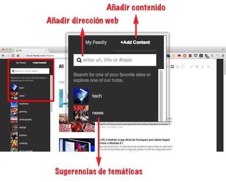 Qué es el RSS y por qué deberías usarlo Captura de Feedly que muestra el primer paso paso del proceso de agregar contenido