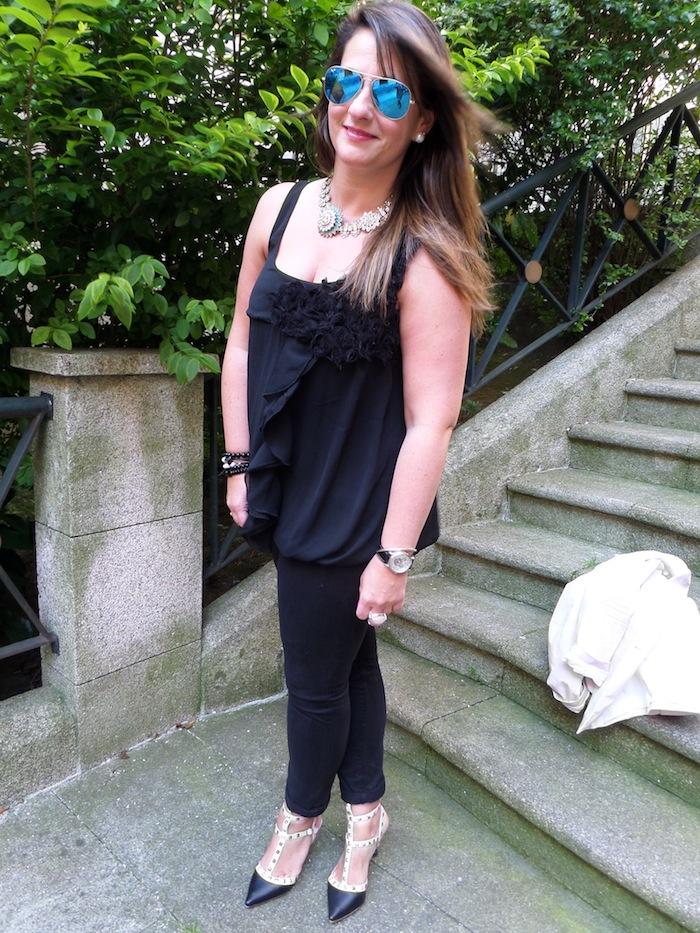 Black & pink & metallic green bag