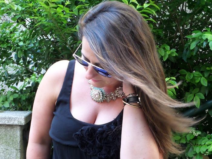 Black & pink & metallic green bag