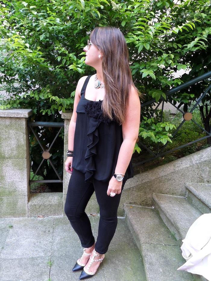 Black & pink & metallic green bag