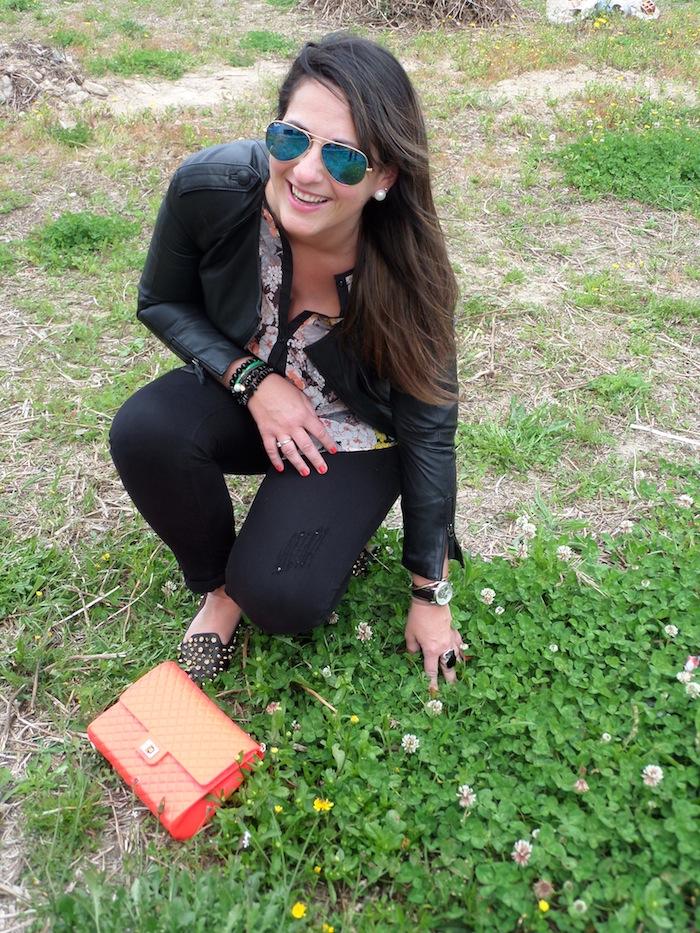 Black & Flowers & Flúor bag