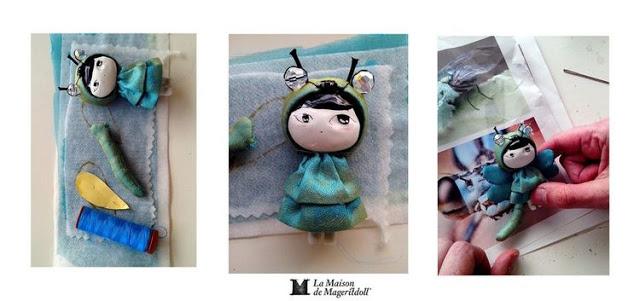 Una muñeca broche y collar vestida de libélula: Mageritdoll