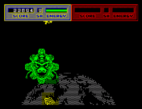 Retro-análisis: ‘Blasteroids’ de Image Works (1989) – Spectrum Aquí tenemos a Mukor, el gran jefe verde que asola la Galaxia. Sus tentáculos son su debilidad.