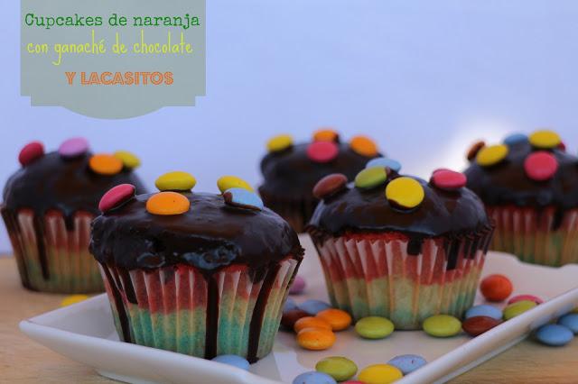 Cupcakes de naranja, ganaché de chocolate y Lacasitos