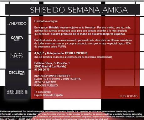 EDITADO IMPORTANTE:    SEMANA AMIGA DE SHISEIDO (CON NARS, DECLEOR...) CON LISTA DE PRECIOS ANTERIORES