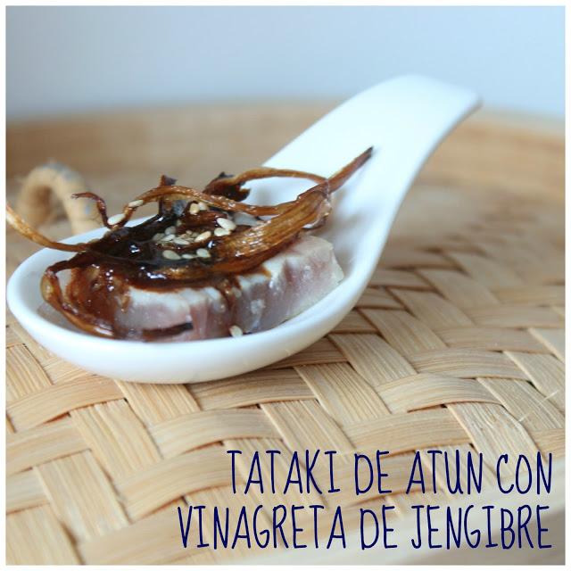 tataki de atún con vinagreta de jengibre y sésamo - tuna tataki with giger vinaigrette and sesame seeds