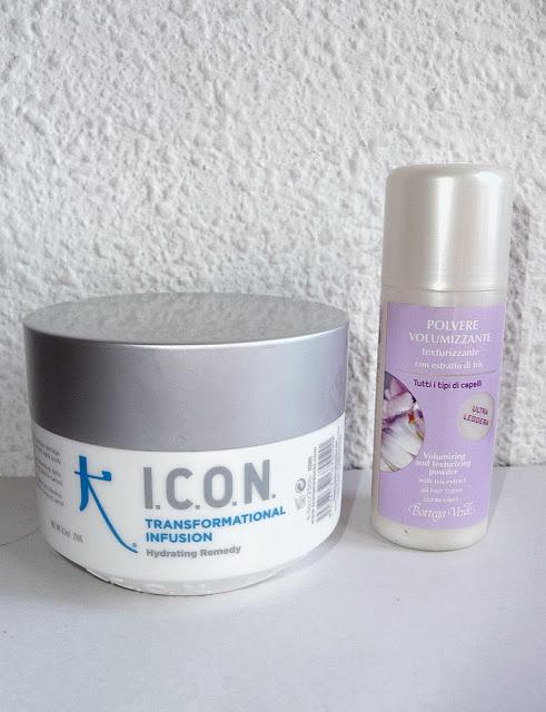 Polvos voluminizadores para el cabello de Bottega Verde y Mascarilla hidratante de ICON