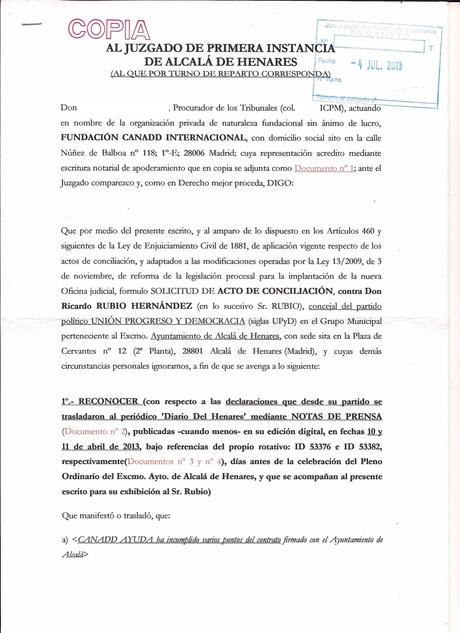 La Fundación Canadd Internacional presenta demanda de conciliación contra el concejal de UPyD Ricardo Rubio