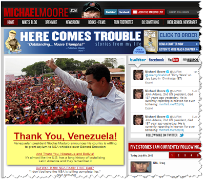 Michael Moore agradece a Venezuela, Nicaragua y Bolivia por ofrecer asilo humanitario a Snowden
