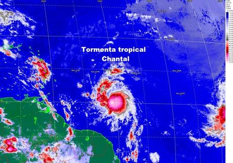 Tormenta tropical Chantal apura su paso hacia El Caribe ¿Cómo pudiera afectarnos éste sistema? Imagen infrarroja de Chantal con respecto al Caribe Oriental