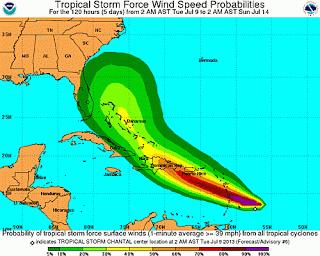 Chantal impactará el miércoles República Dominicana.