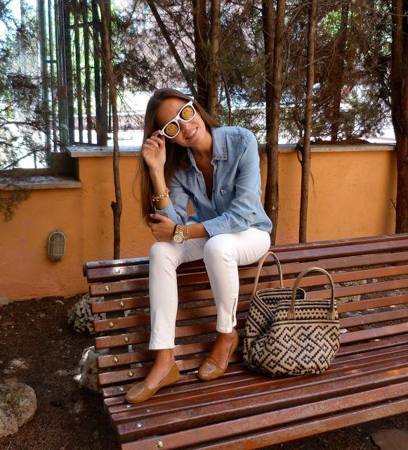 White jeans + denim