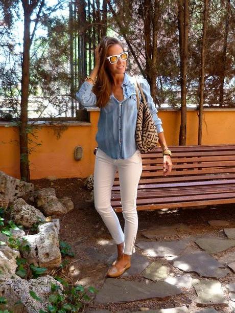 White jeans + denim