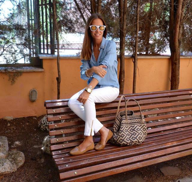 White jeans + denim