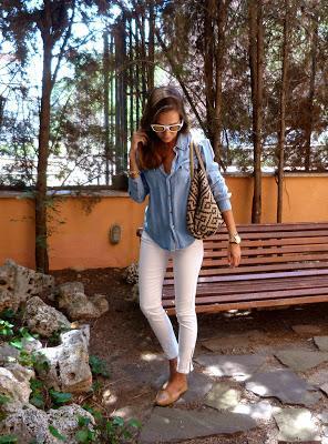 White jeans + denim