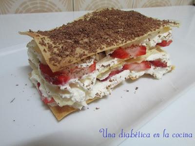 Milhojas de nata y fresas apta para diabéticos.