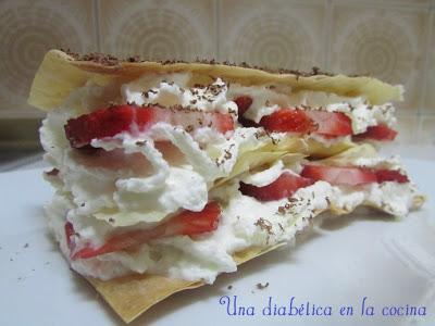 Milhojas de nata y fresas apta para diabéticos.