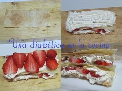 Milhojas de nata y fresas apta para diabéticos.