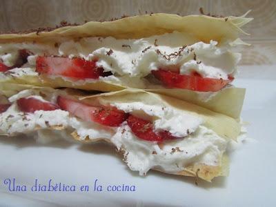 Milhojas de nata y fresas apta para diabéticos.