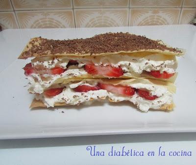 Milhojas de nata y fresas apta para diabéticos.