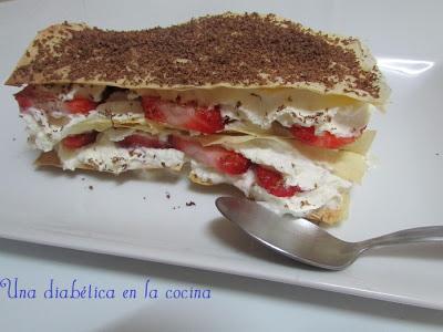 Milhojas de nata y fresas apta para diabéticos.