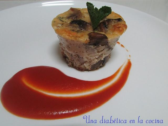 Flan salado de champiñones, queso y langostinos al aroma de menta