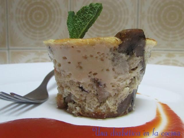 Flan salado de champiñones, queso y langostinos al aroma de menta